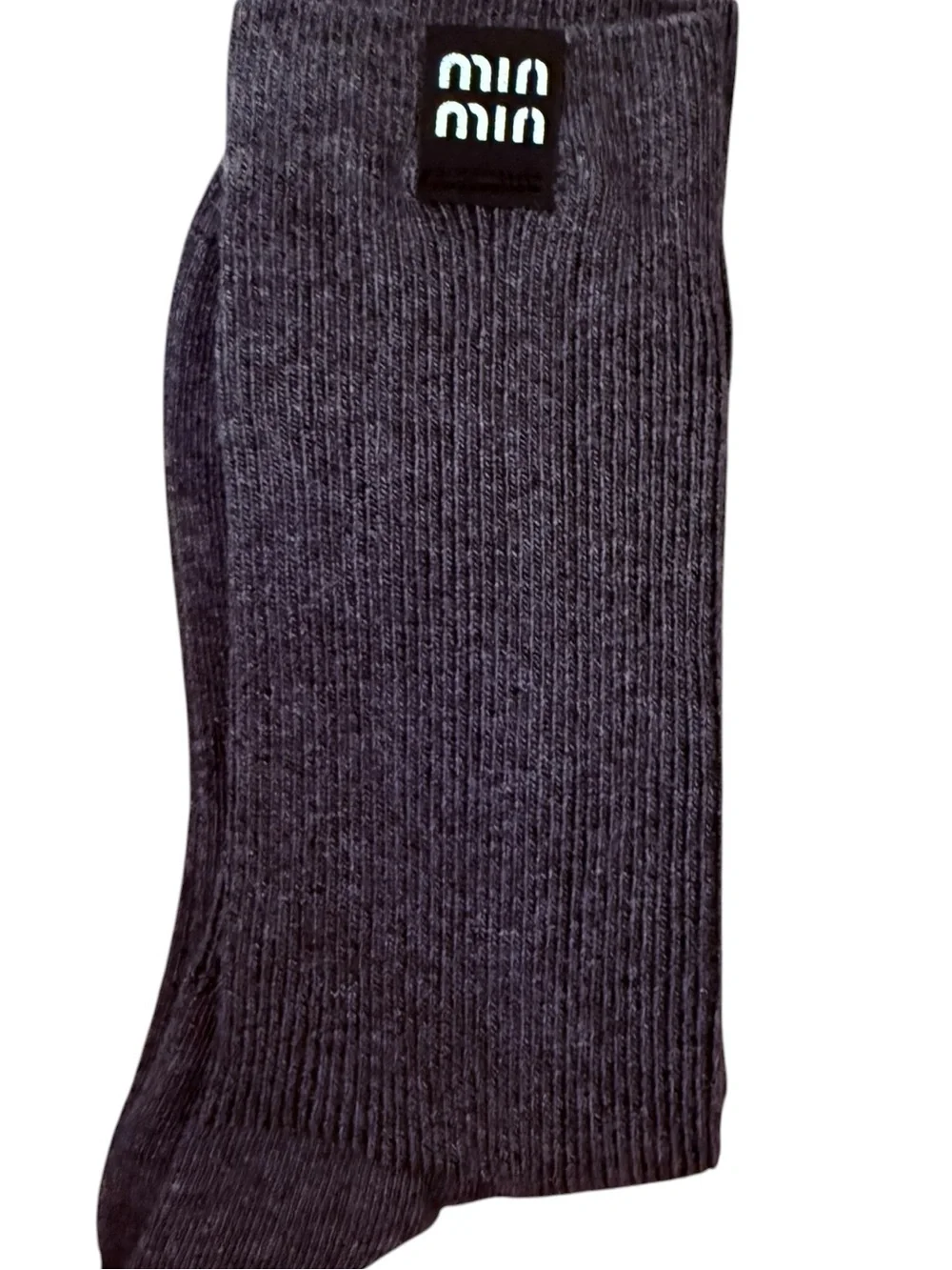 2 Pair Ribbed Miu Miu Outlet Crew Socks - Charcoal & Gray